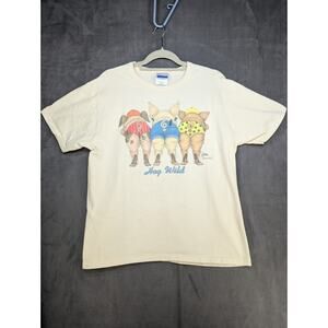 Hanes Her Way Women’s Large Hog Wild Pigs Shorty Shorts T-Shirt VTG